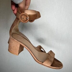 Gianvito Rossi Suede Block Heel‎ Ankle Strap Sandals Women's Size 37.5 Brown